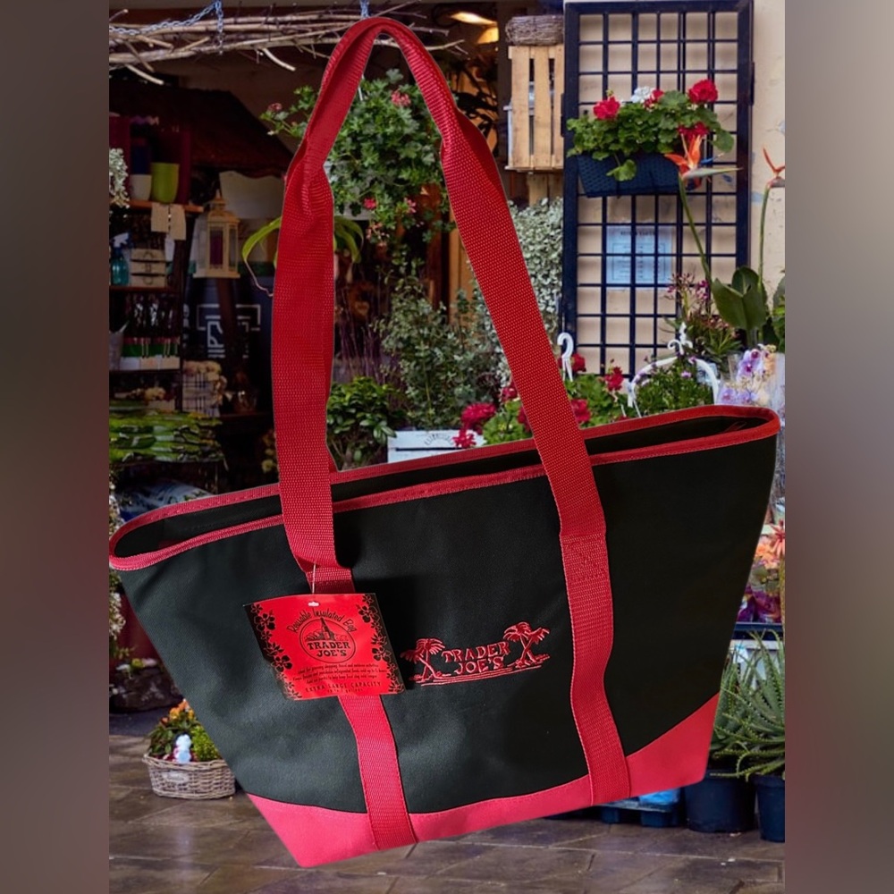 Trader Joe's Red and Black Canvas Tote Bag